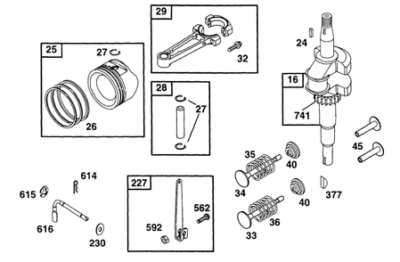 Piston Grp, Crankshaft Diagram and Parts List for 135702-0120-XX  Briggs and Stratton Engine